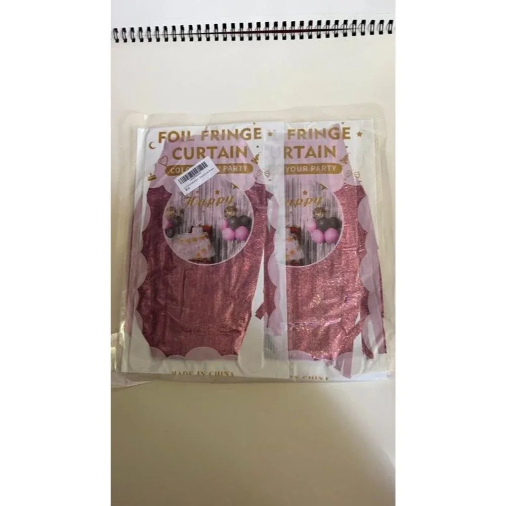 Pink Tinsel Fringe Curtain 2 Pack Birthday Photo Booth Backdrop Barbiecore Party